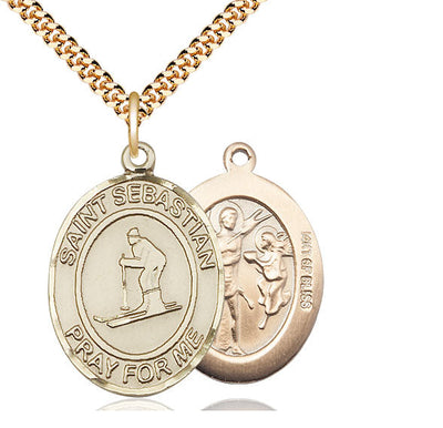 St Sebastian Skiing Catholic Patron Saint Medal, pewter / sterling silver / gold-filled (view 3), Bliss Manufacturing