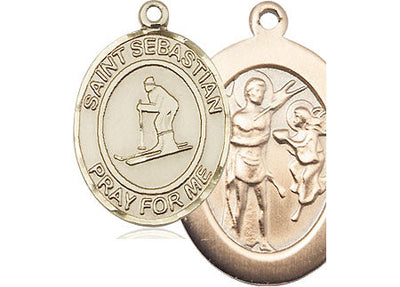 St Sebastian Skiing Catholic Patron Saint Medal, pewter / sterling silver / gold-filled (view 4), Bliss Manufacturing