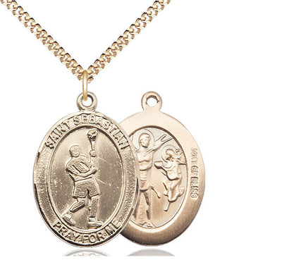St Sebastian Lacrosse Patron Saint Medal, pewter / sterling silver / gold-filled (view 3), Bliss Manufacturing