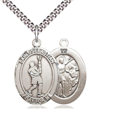 St Sebastian Lacrosse Patron Saint Medal, pewter / sterling silver / gold-filled, Bliss Manufacturing
