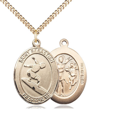 St Sebastian Surfing Catholic Patron Saint Medal, pewter / sterling silver / gold-filled (view 3), Bliss Manufacturing
