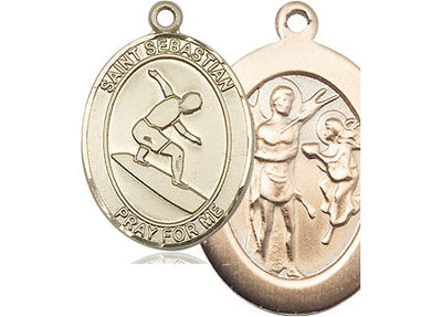 St Sebastian Surfing Catholic Patron Saint Medal, pewter / sterling silver / gold-filled (view 4), Bliss Manufacturing