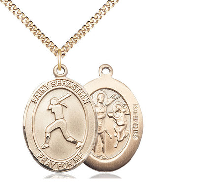 St. Sebastian Softball Catholic Patron Saint Medal, pewter / sterling silver / gold-filled (view 3), Bliss Manufacturing