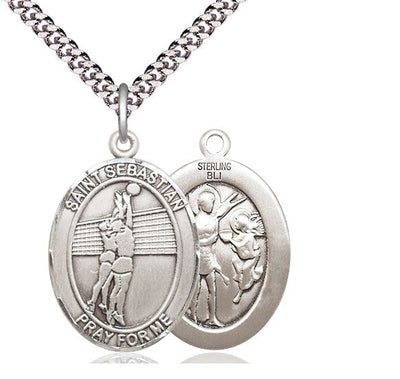 St Sebastian Volleyball Player Catholic Patron Saint Medal, pewter / sterling silver / gold-filled (view 2), Bliss Manufacturing