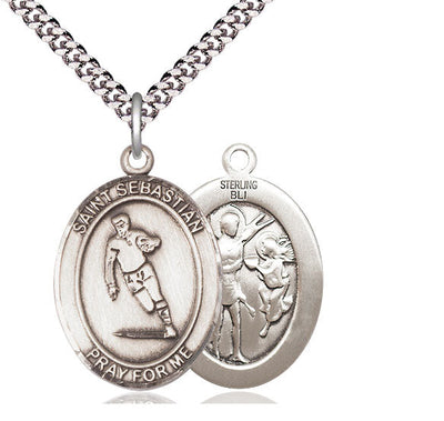 St Sebastian Rugby Catholic Patron Saint Medal, pewter / sterling silver / gold-filled (view 2), Bliss Manufacturing