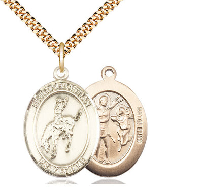 St Sebastian Rodeo Catholic Patron Saint Medal, pewter / sterling silver / gold-filled (view 3), Bliss Manufacturing