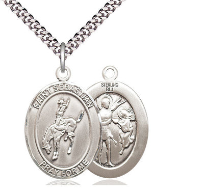 St Sebastian Rodeo Catholic Patron Saint Medal, pewter / sterling silver / gold-filled (view 2), Bliss Manufacturing