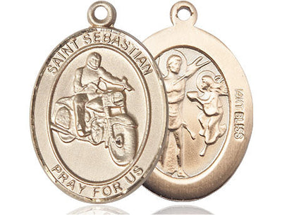 St Sebastian Motorcycle Catholic Patron Saint Medal, pewter / sterling silver / gold-filled (view 4), Bliss Manufacturing