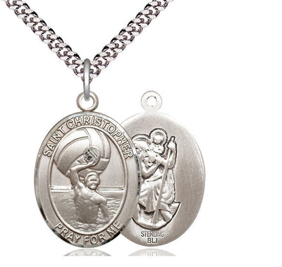 St Christopher Water Polo-Men Catholic Patron Saint Medal, pewter / sterling silver / gold-filled (view 2), Bliss Manufacturing