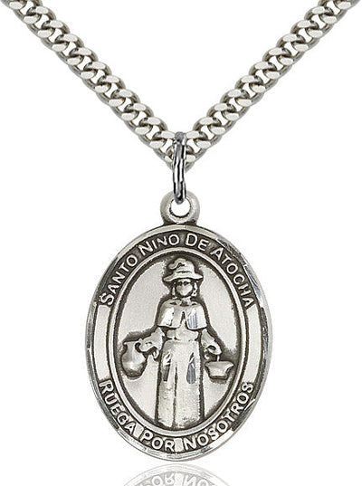Spanish Santo Nino de Atocha Medal Necklace, pewter / sterling silver / gold-filled, Bliss Manufacturing