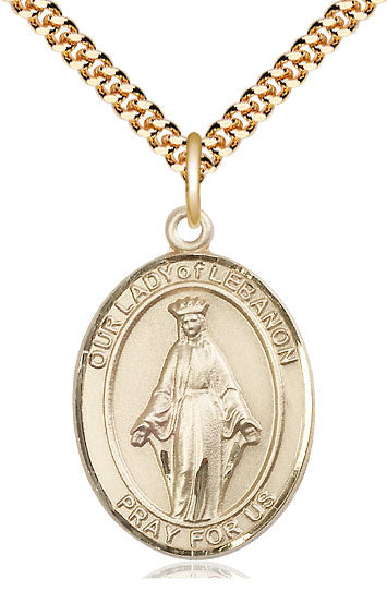 Our Lady of Lebanon Catholic Patron Saint Medal, gold-filled, Bliss Manufacturing