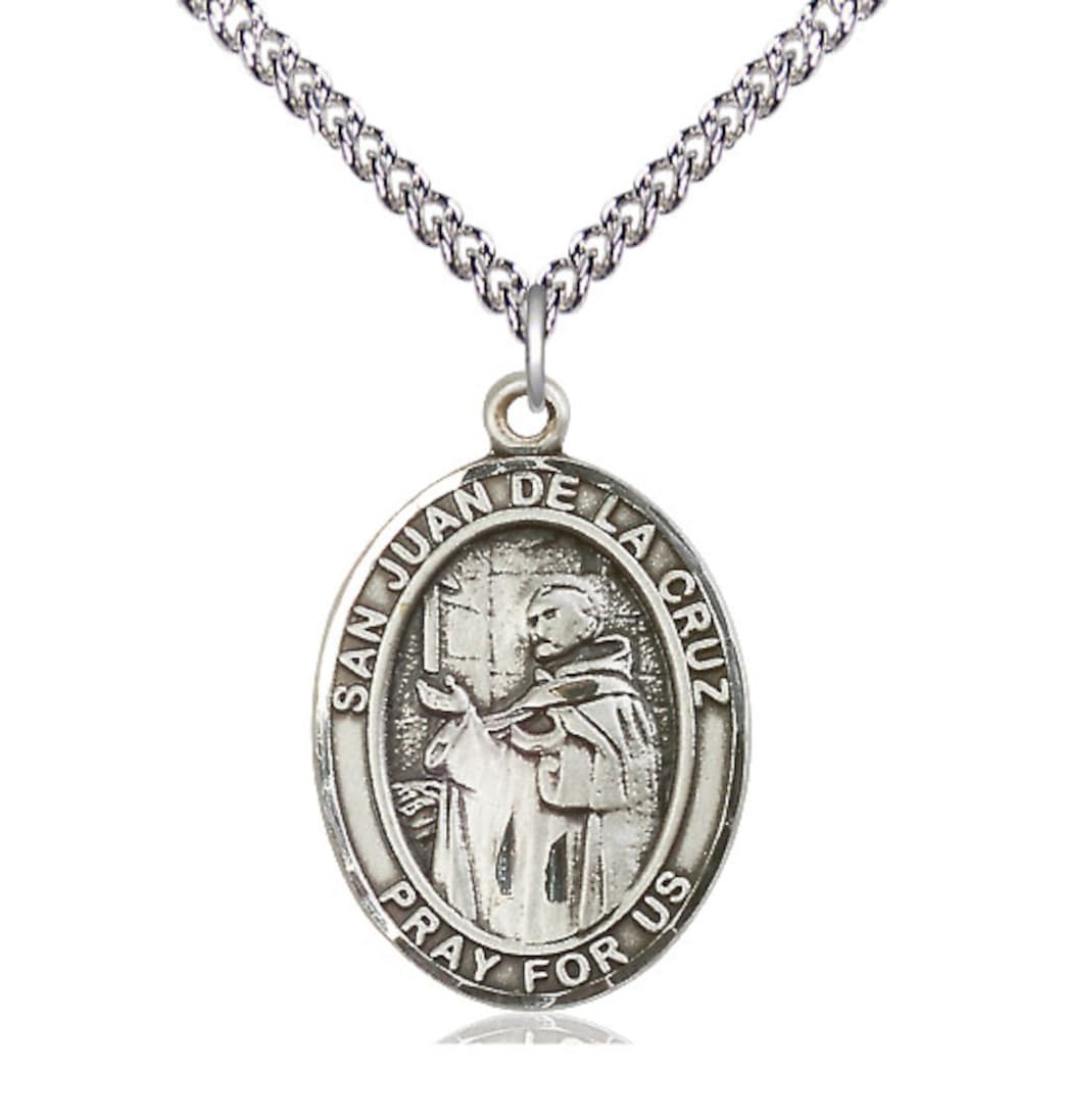 Bliss Sterling Silver San Juan de la Cruz Pendant on a 24 inch Sterling Silver Heavy Curb Chain,