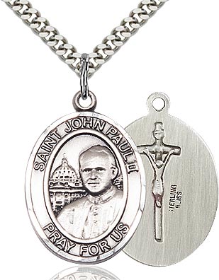 St John Paul II Medal Necklace, pewter / sterling silver / gold-filled, Bliss Manufacturing