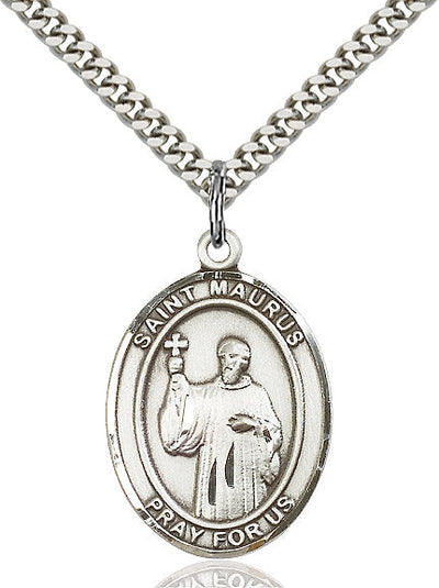 St Maurus Medal Necklace, pewter / sterling silver / gold-filled, Bliss Manufacturing