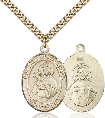 Our Lady of Mount Carmel Catholic Patron Saint Medal, pewter / sterling silver / gold-filled (view 2), Bliss Manufacturing