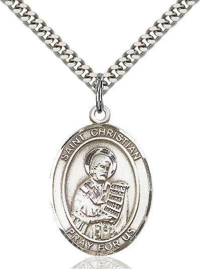 St Christian Demosthenes Medal Necklace, pewter / sterling silver / gold-filled, Bliss Manufacturing