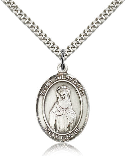 bliss manufacturing large st hildegard von bingen sterling silver medal on a 24 inch light rhodium-plated heavy curb chain,