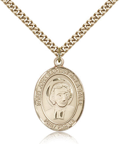 St John Baptist de la Salle Medal Necklace, gold-filled, Bliss Manufacturing