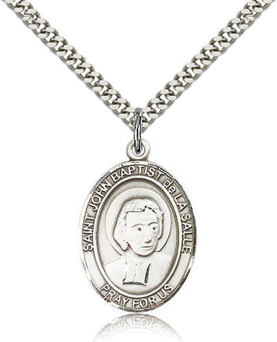 St John Baptist de la Salle Medal Necklace, pewter / sterling silver / gold-filled, Bliss Manufacturing