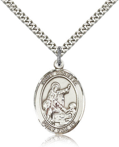 St Colette Medal Necklace, pewter / sterling silver / gold-filled, Bliss Manufacturing