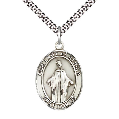 Our Lady of Africa Large Pewter Medal with Plated Chain, Bliss Manufacturing
