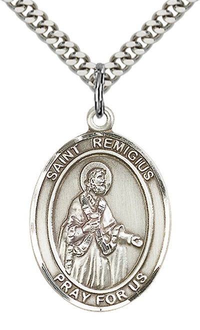 St Remigius of Reims Medal Necklace, pewter / sterling silver / gold-filled, Bliss Manufacturing