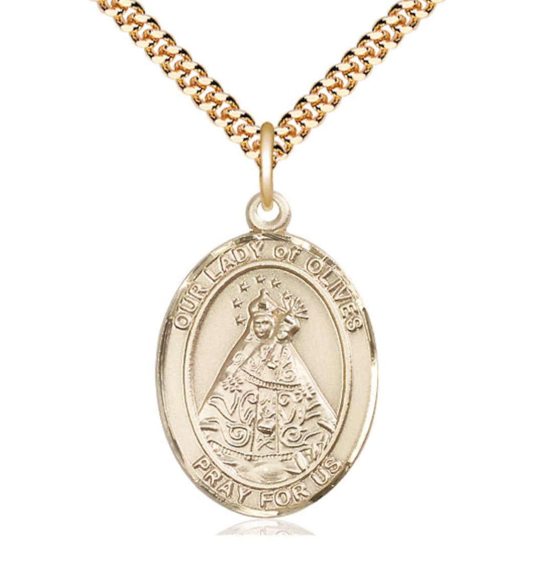 Bliss Our Lady of Olives Catholic Patron Saint Gold-filled Large Medal with Plated Chain,