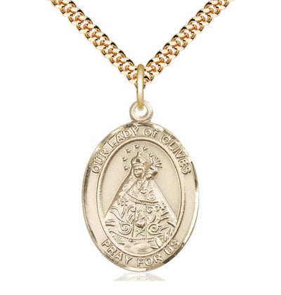 Our Lady of Olives Catholic Patron Saint Gold-filled Large Medal with Plated Chain, Bliss Manufacturing
