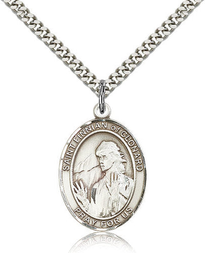 St Finnian of Clonard Medal Necklace, pewter / sterling silver / gold-filled, Bliss Manufacturing