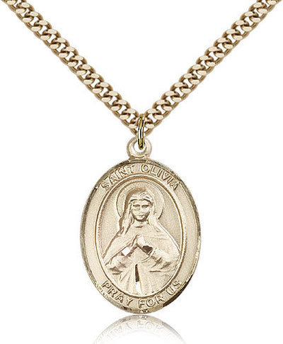 St Olivia Catholic Saint Oval Medal, gold-filled, Bliss Manufacturing