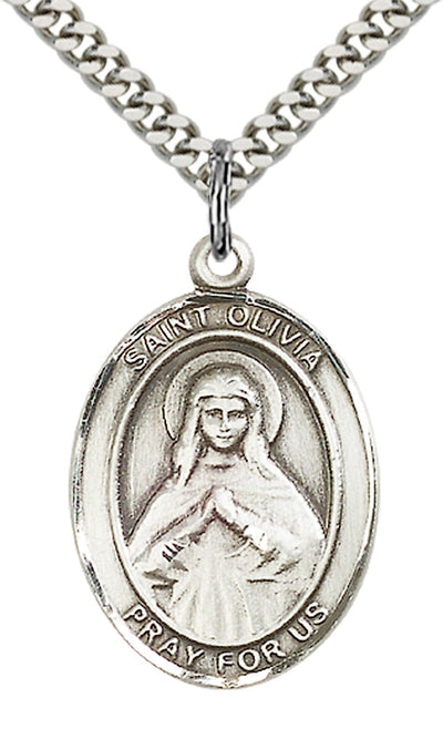 St Olivia Catholic Saint Oval Medal, pewter / sterling silver / gold-filled, Bliss Manufacturing