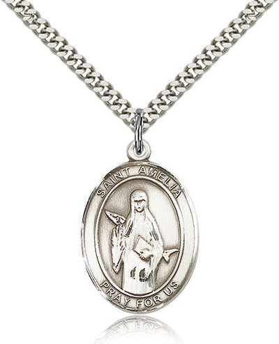 St Amelia Medal Necklace, pewter / sterling silver / gold-filled, Bliss Manufacturing