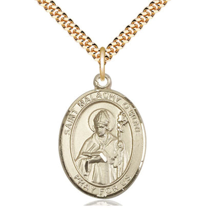 Large Gold-filled St Malachy O'More Catholic Patron Saint Medal with Plated Chain, Bliss Manufacturing