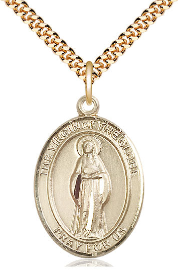 Our Lady Virgin of the Globe Catholic Patron Saint Medal, gold-filled, Bliss Manufacturing
