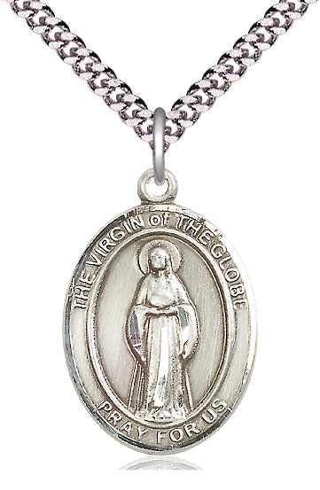 Our Lady Virgin of the Globe Catholic Patron Saint Medal, pewter / sterling silver / gold-filled, Bliss Manufacturing