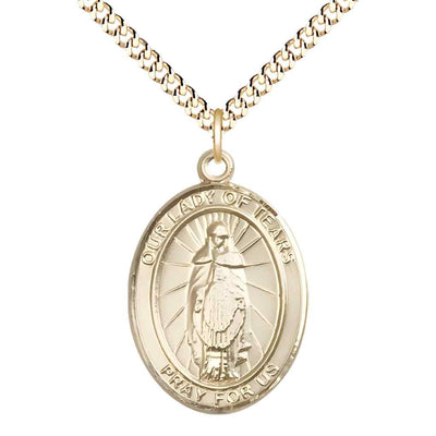 Our Lady of Tears Catholic Patron Saint Medal, gold-filled, Bliss Manufacturing