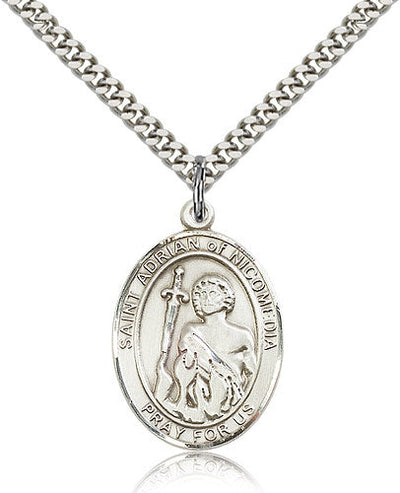 St Adrian of Nicomedia Medal Necklace, pewter / sterling silver / gold-filled, Bliss Manufacturing