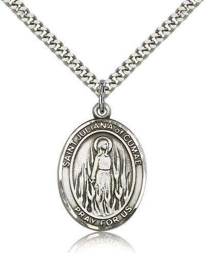 St Juliana of Cumae Medal Necklace, pewter / sterling silver / gold-filled, Bliss Manufacturing