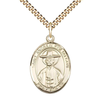 Large St Andrew Kim Taegon 14kt Gold-filled Medal Necklace with Gold-Plated Chain, Bliss Manufacturing