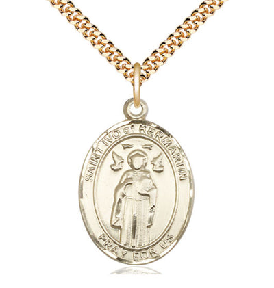 St Ivo of Kelmartin Catholic Saint Large 14kt Gold-filled Medal with Plated Chain, Bliss Manufacturing