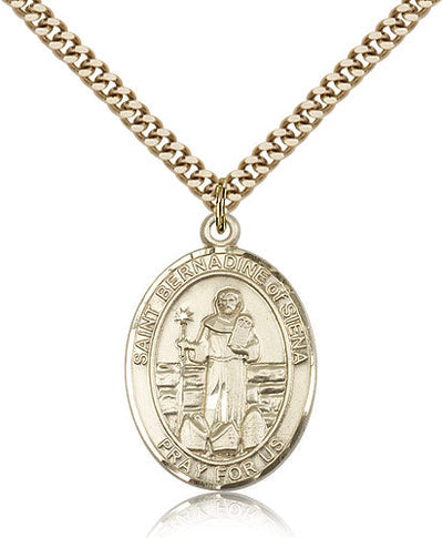 St Bernadine of Sienna Medal Necklace, gold-filled, Bliss Manufacturing