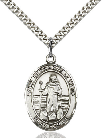 St Bernadine of Sienna Medal Necklace, pewter / sterling silver / gold-filled, Bliss Manufacturing