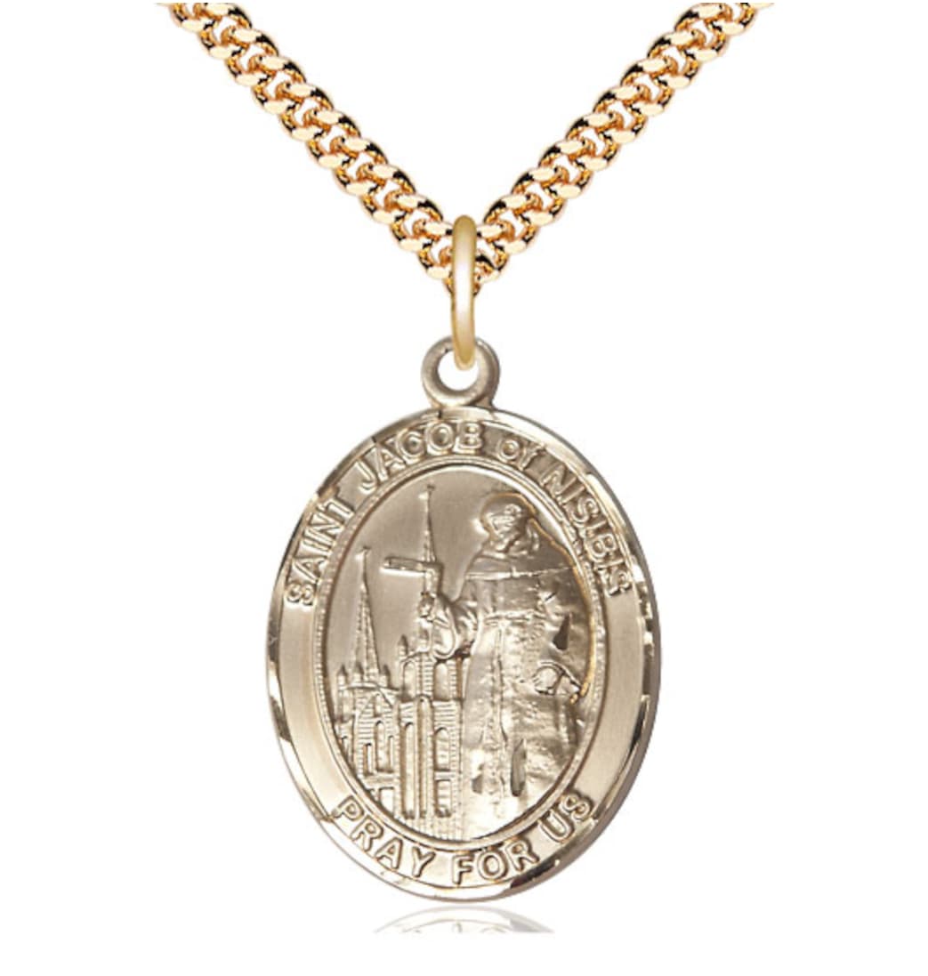 Bliss Gold Filled St Jacob of Nisibis Pendant on a 24 inch Gold Plate Heavy Curb Chain,