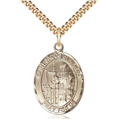 Gold Filled St Jacob of Nisibis Pendant on a 24 inch Gold Plate Heavy Curb Chain, Bliss Manufacturing