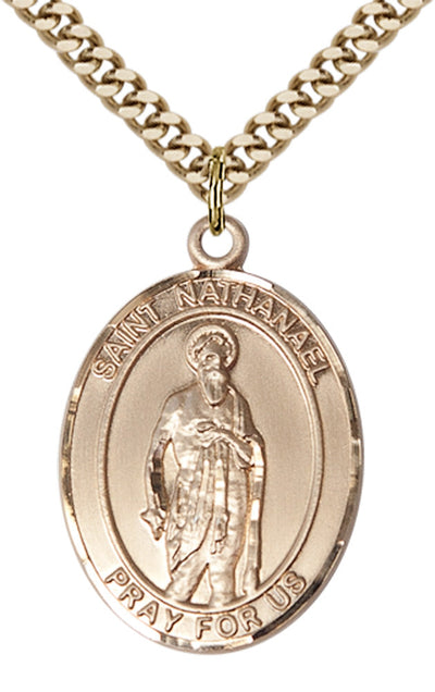 St Nathanael Catholic Saint Medal, gold-filled, Bliss Manufacturing