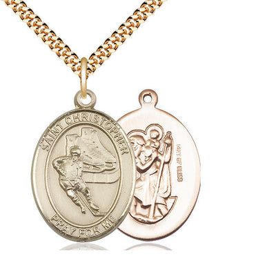 St Christopher Ice Hockey Player Catholic Patron Saint Medal, gold-filled, Bliss Manufacturing