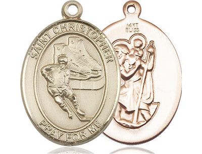 St Christopher Ice Hockey Player Catholic Patron Saint Medal, 14kt gold, Bliss Manufacturing