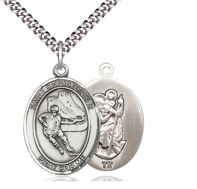 St Christopher Ice Hockey Player Catholic Patron Saint Medal, pewter, Bliss Manufacturing