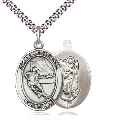 St Christopher Ice Hockey Player Catholic Patron Saint Medal, sterling silver, Bliss Manufacturing