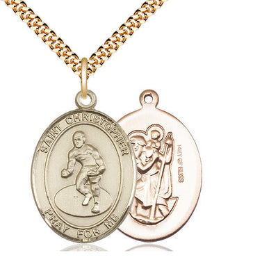 St Christopher Wrestling Catholic Patron Saint Medal, pewter / sterling silver / gold-filled (view 3), Bliss Manufacturing